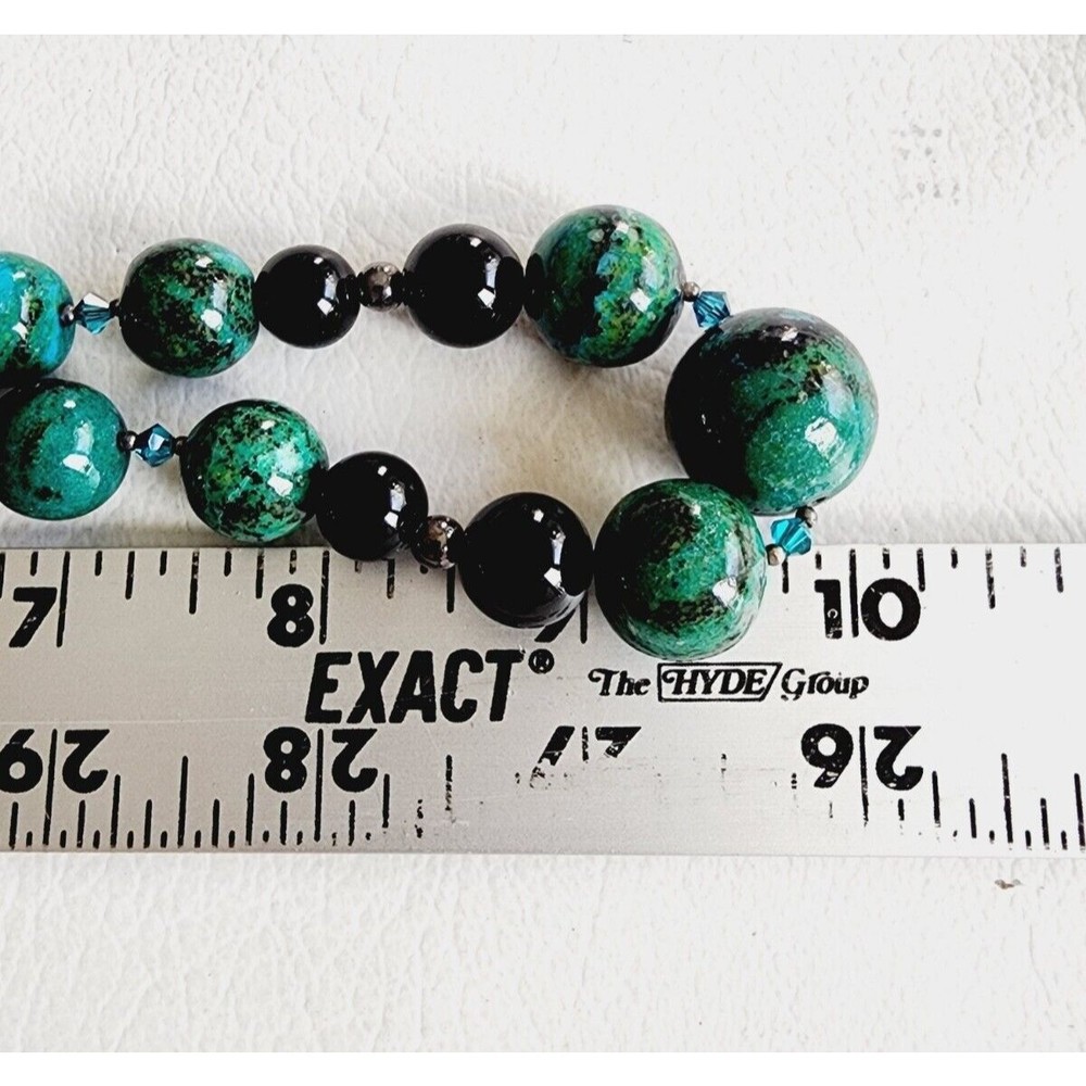 Vintage Sterling Graduated Beaded CHRYSOCOLLA ONYX Necklace - Picture 9 of 10